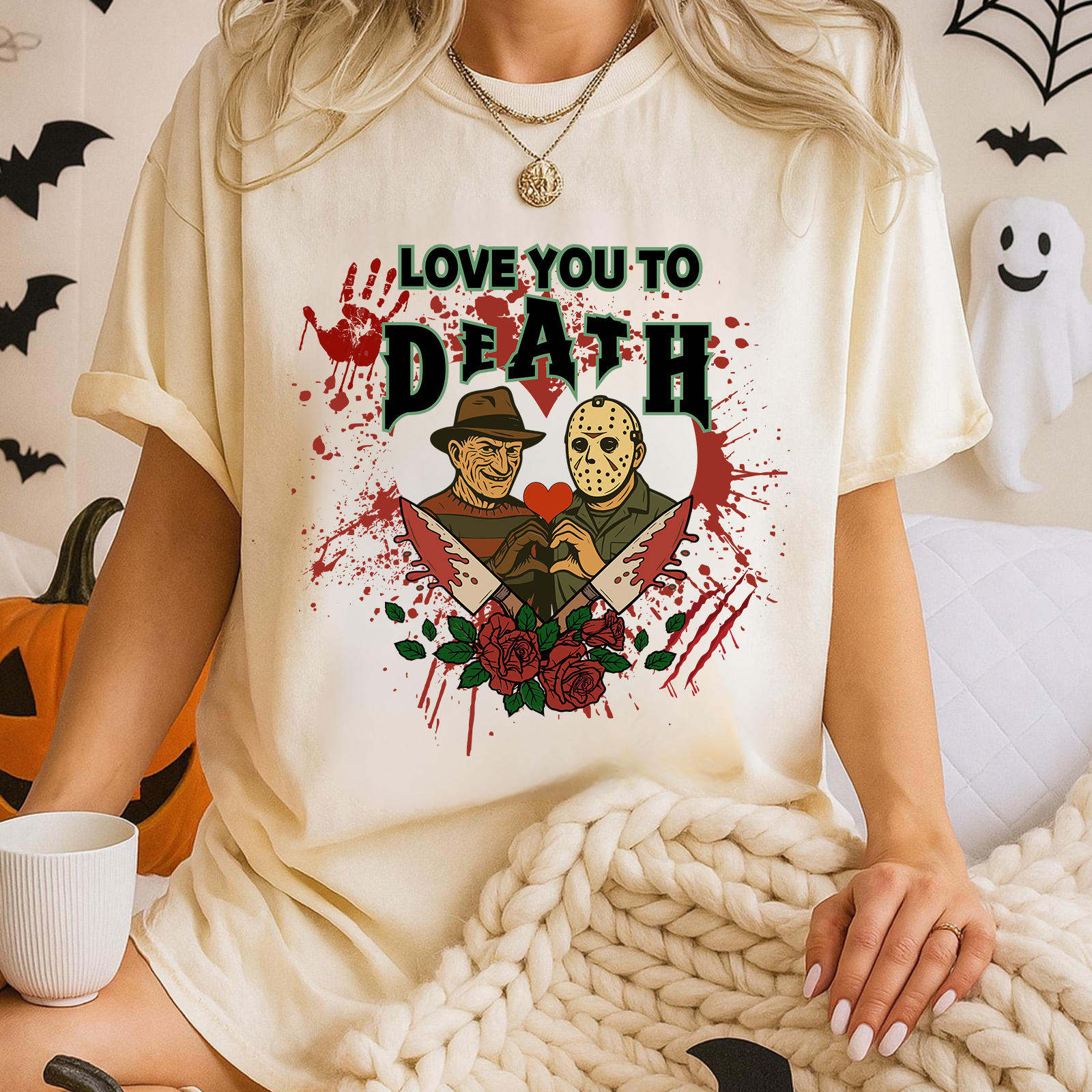 Love You to Death Halloween Horror Characters Tee