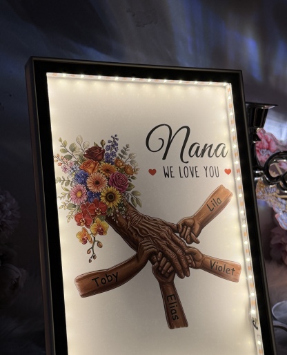Personalized Mommy and Children Holding Hands Mirror Light Box
