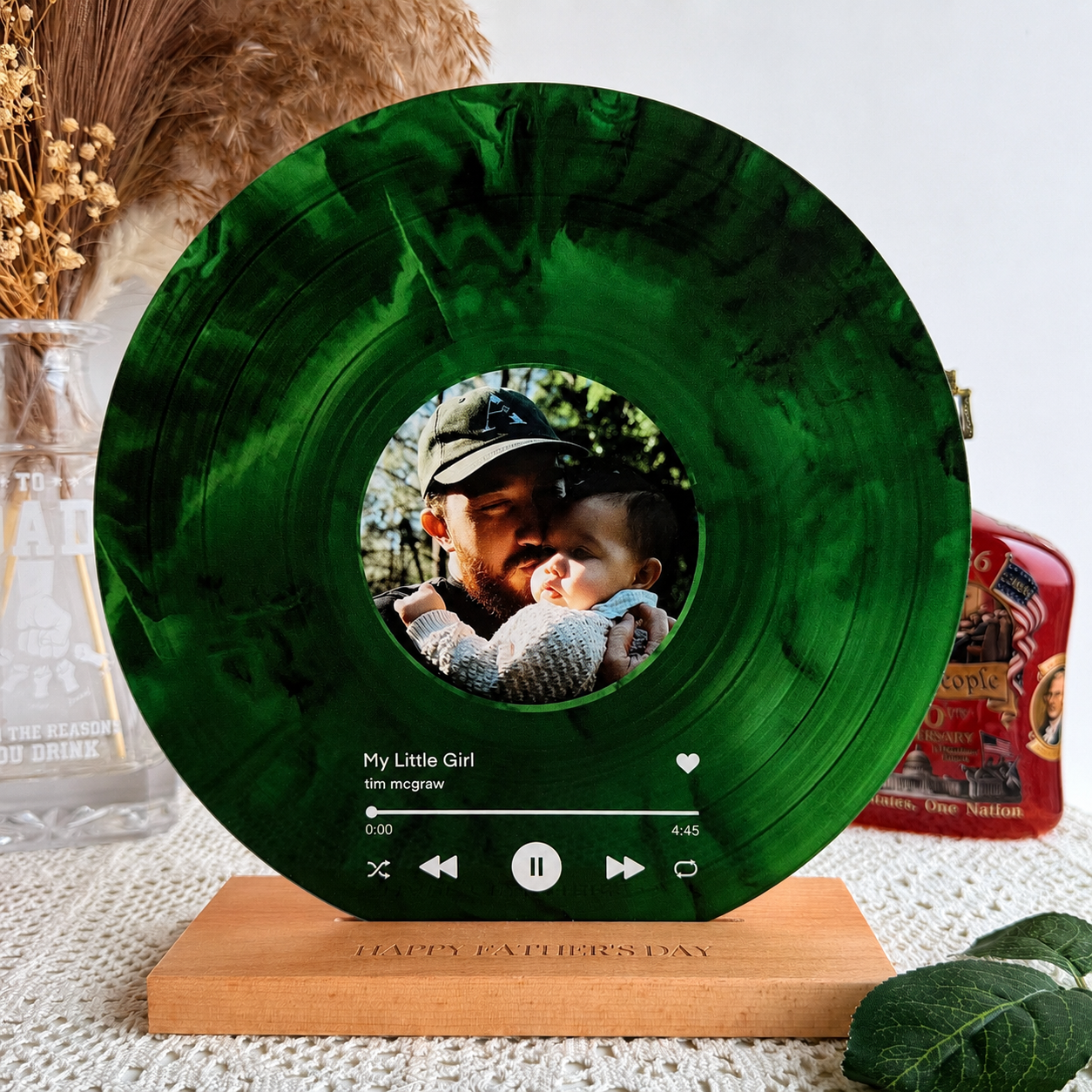 Personalized Vinyl Record Photo Plaque with NFC for Dad