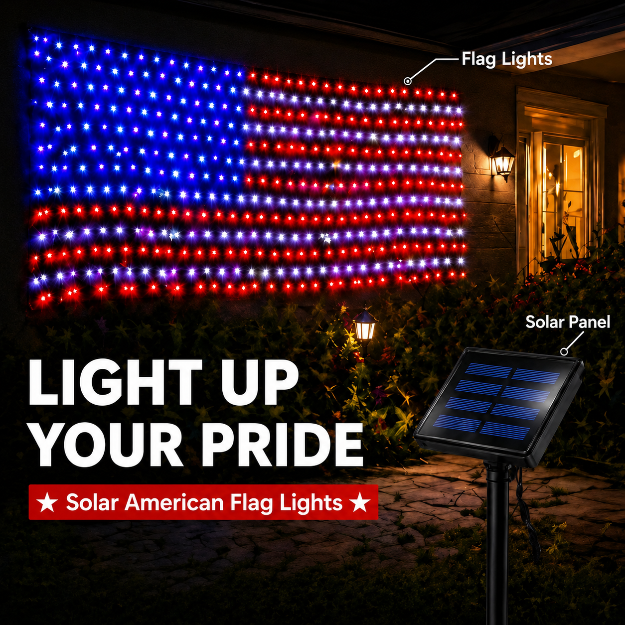 Solar American Flag Net Lights