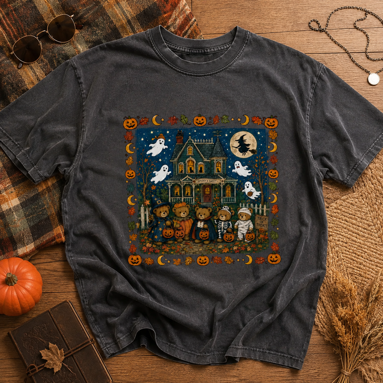 Vintage 90s Halloween Spooky Cute Bears Comfort Wash Tee