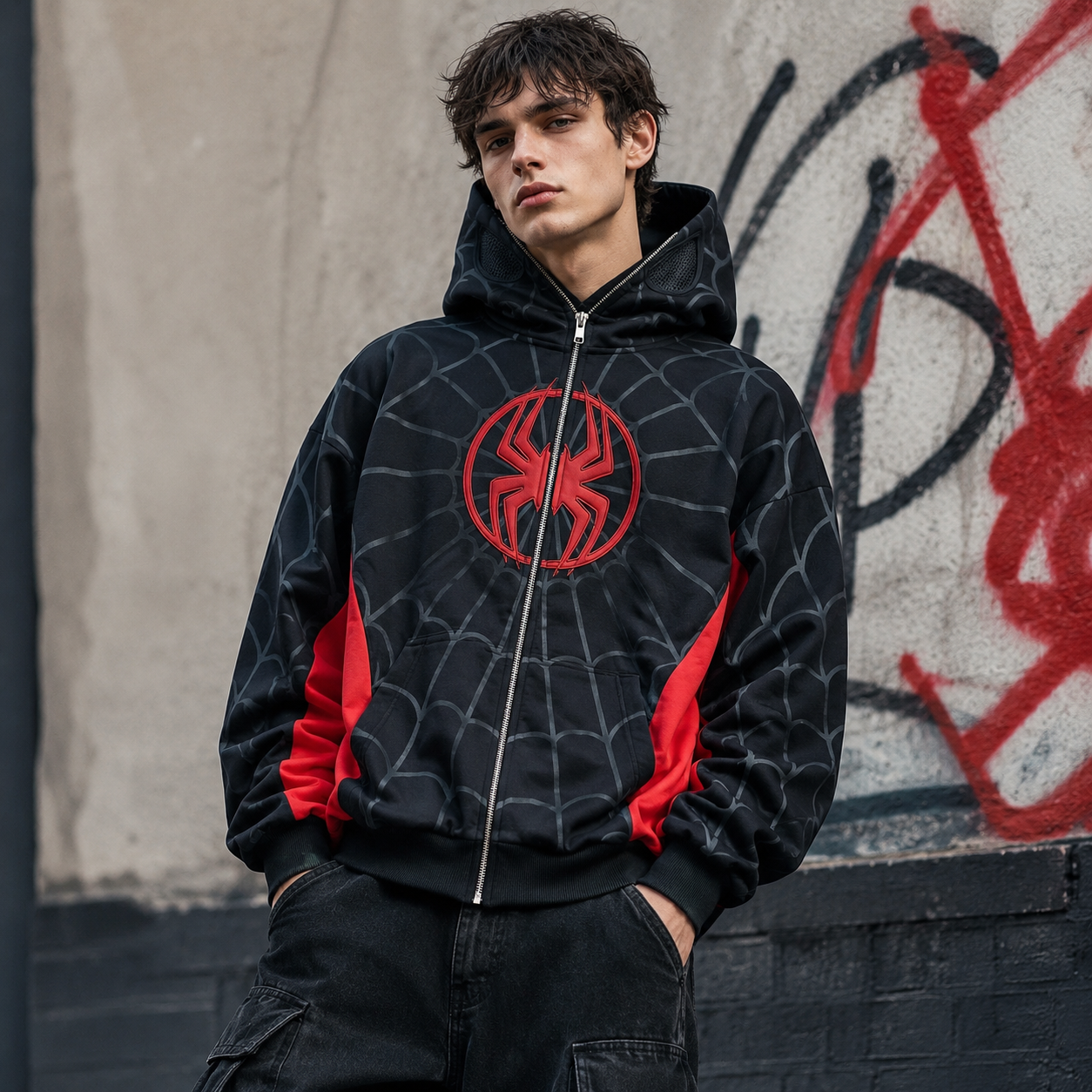 Cyber Web Full-Zip Streetwear Hoodie
