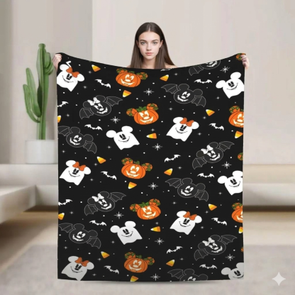 Spooky Cute Halloween Ghost & Jack-O'-Lantern Plush Blanket