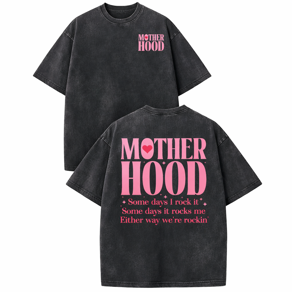 Motherhood "Rockin' It" Vintage Washed Oversized Tee – 100% Premium Cotton