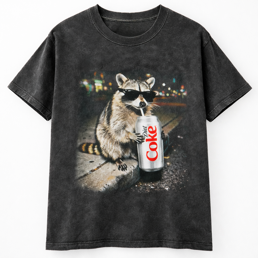 Vintage Diet Coke Raccoon Graphic Tee - Chaotic Energy Trash Panda Shirt