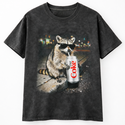 Vintage Diet Coke Raccoon Graphic Tee - Chaotic Energy Trash Panda Shirt