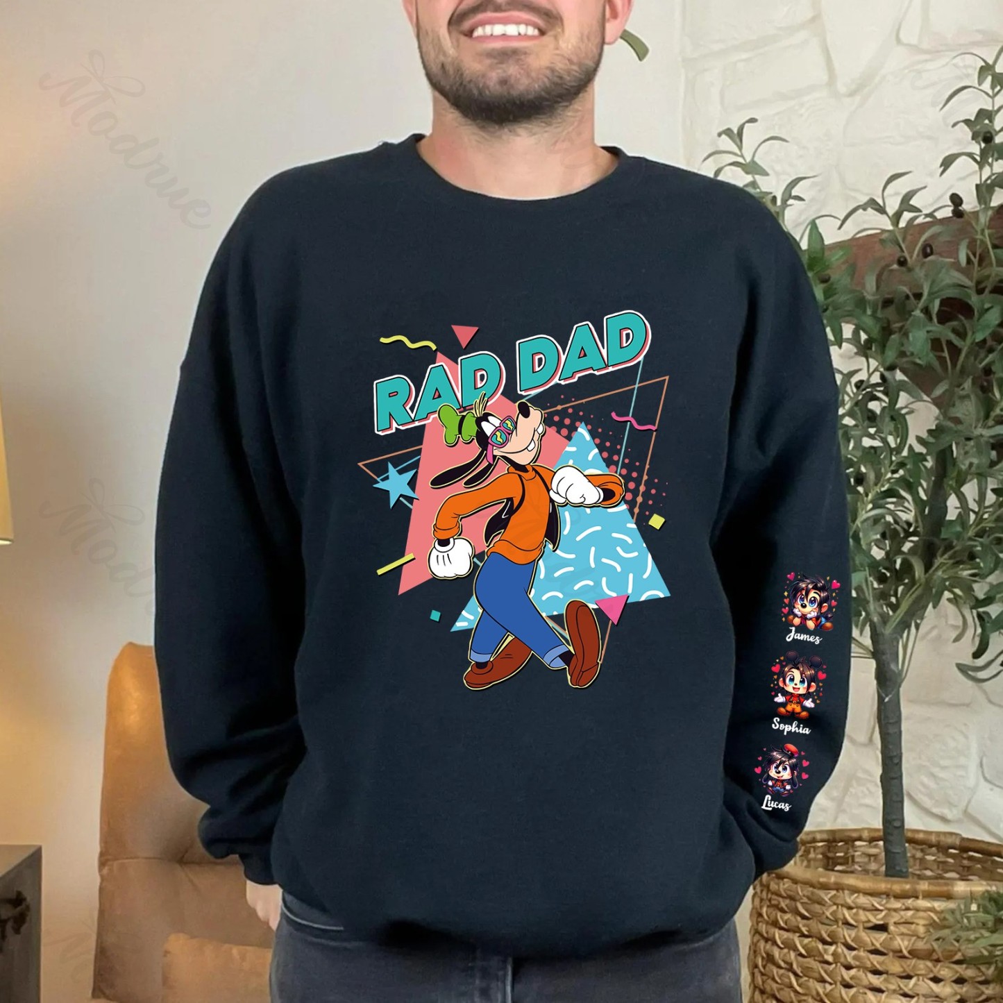 Custom Rad Dad Cute Sweatshirt with Kid's Name on Sleeve
