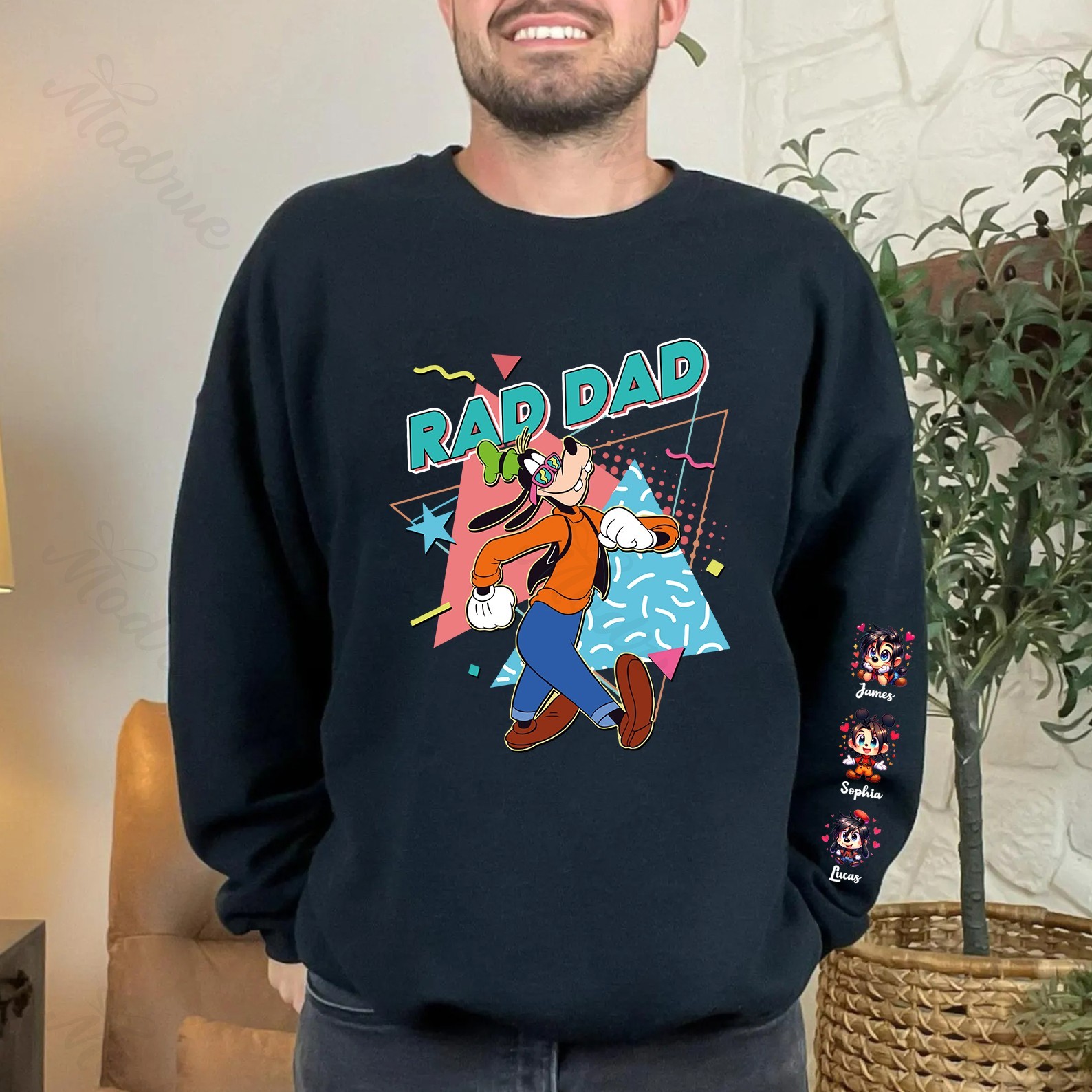 Custom Rad Dad Cute Sweatshirt with Kid's Name on Sleeve
