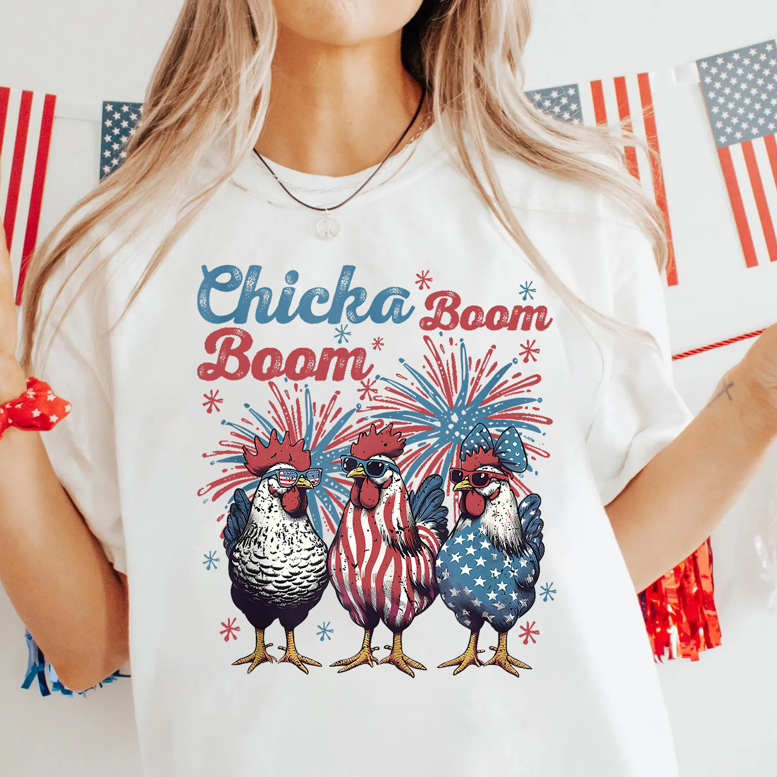 Chicka Boom Boom Shirt Funny 4th of July Chicken Tee