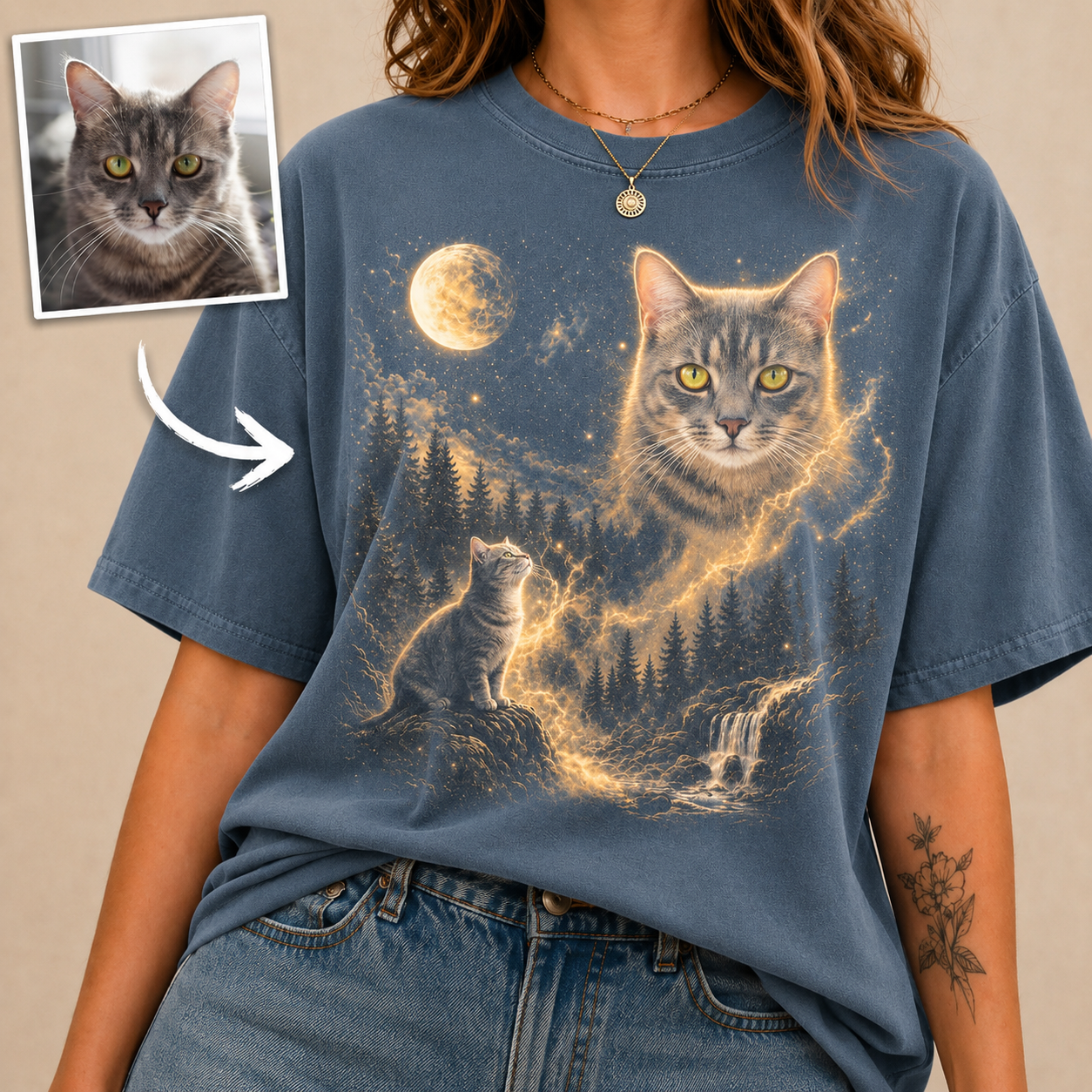 "Mystic Moonlight" Custom Pet Portrait Vintage Tee