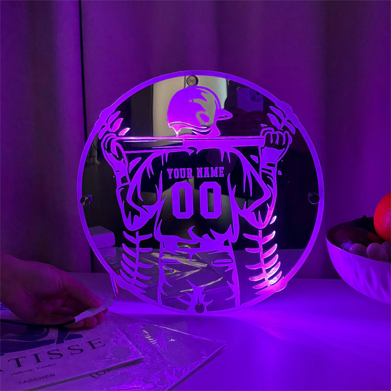 Personalized Baseball Mirror Lamp Cool Gift For Father's Day