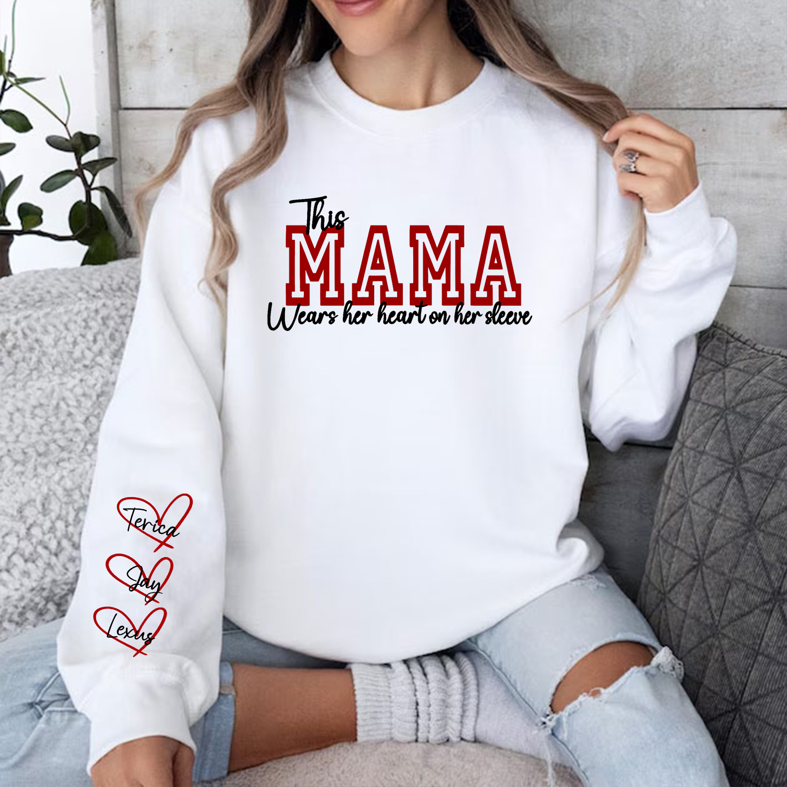 Custom Wear Heart On Sleeve Sweatshirt For Mom And Grandma
