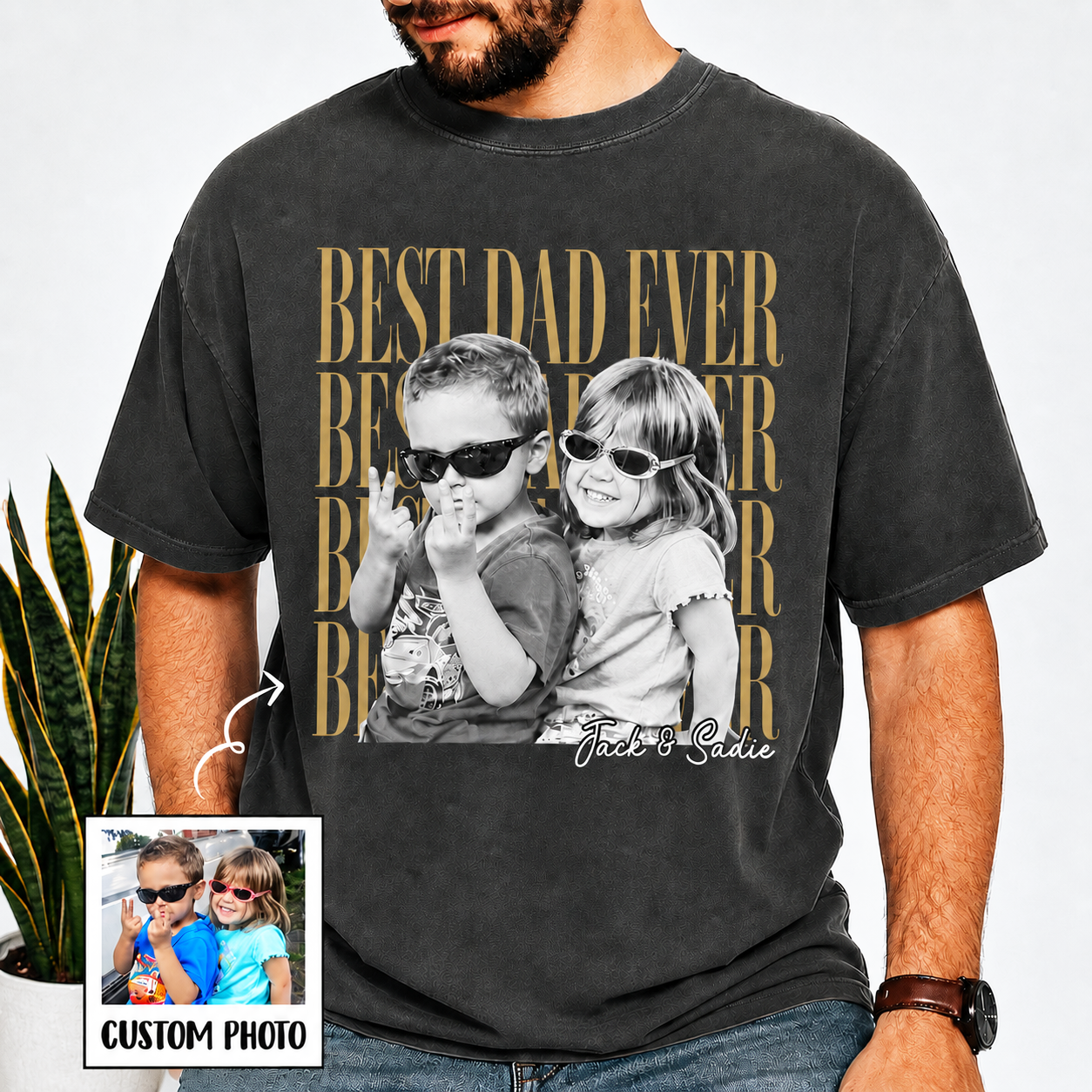 Custom “Best Dad Ever” Vintage T-Shirt With Kids Photo