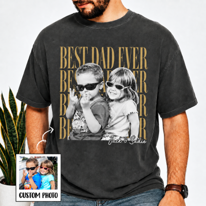 Custom “Best Dad Ever” Vintage T-Shirt With Kids Photo