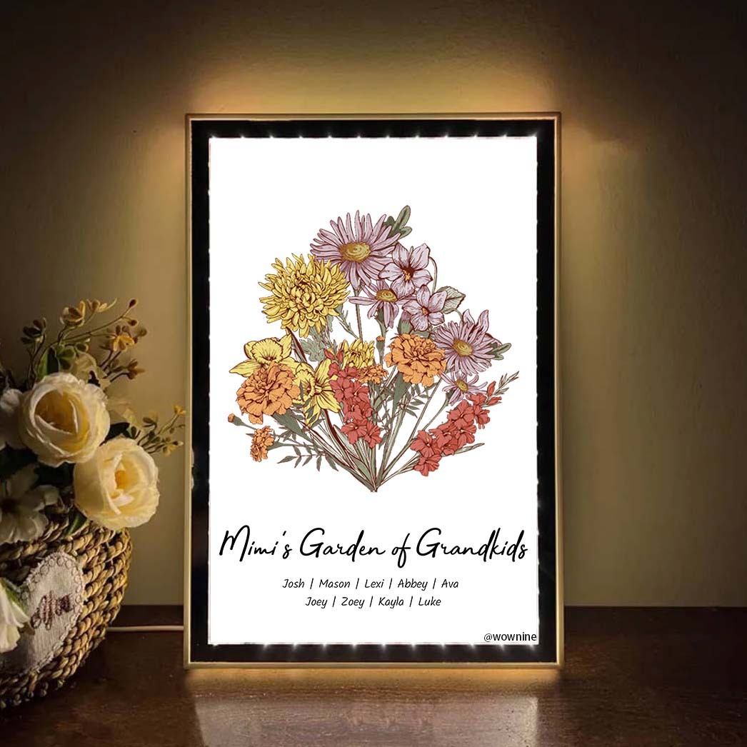 Custom Birth Flower Bouquet - Personalized Mirror Light Box