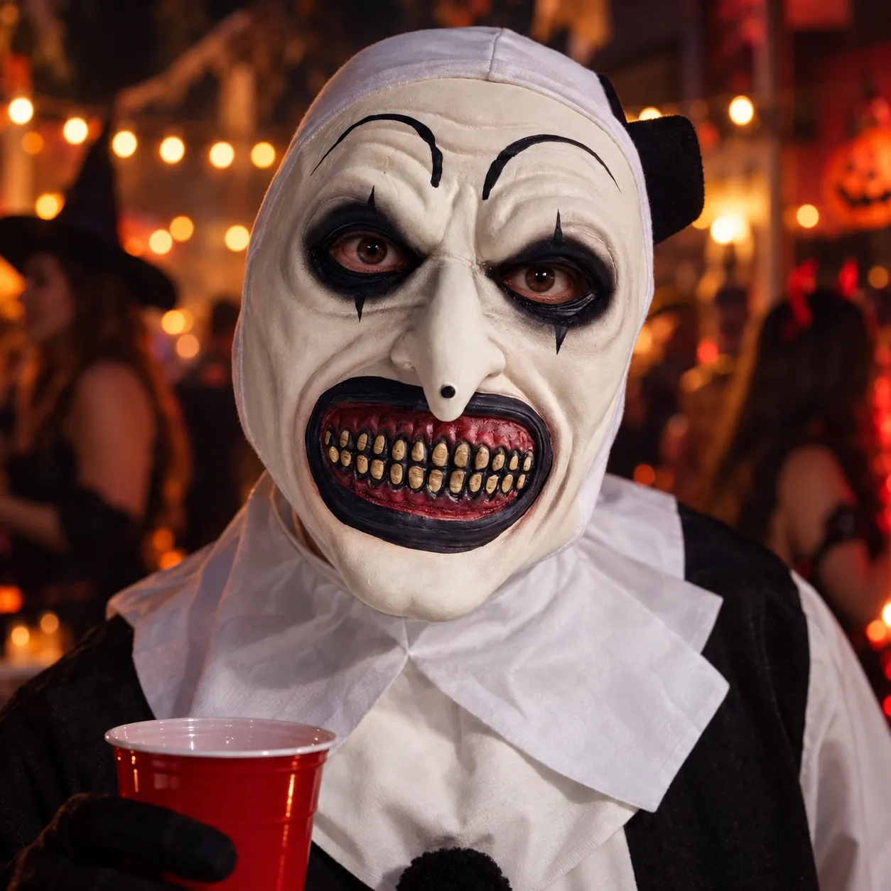 Art the Clown Classic Terrifier Silicone Horror Mask Wearing Real Eyes