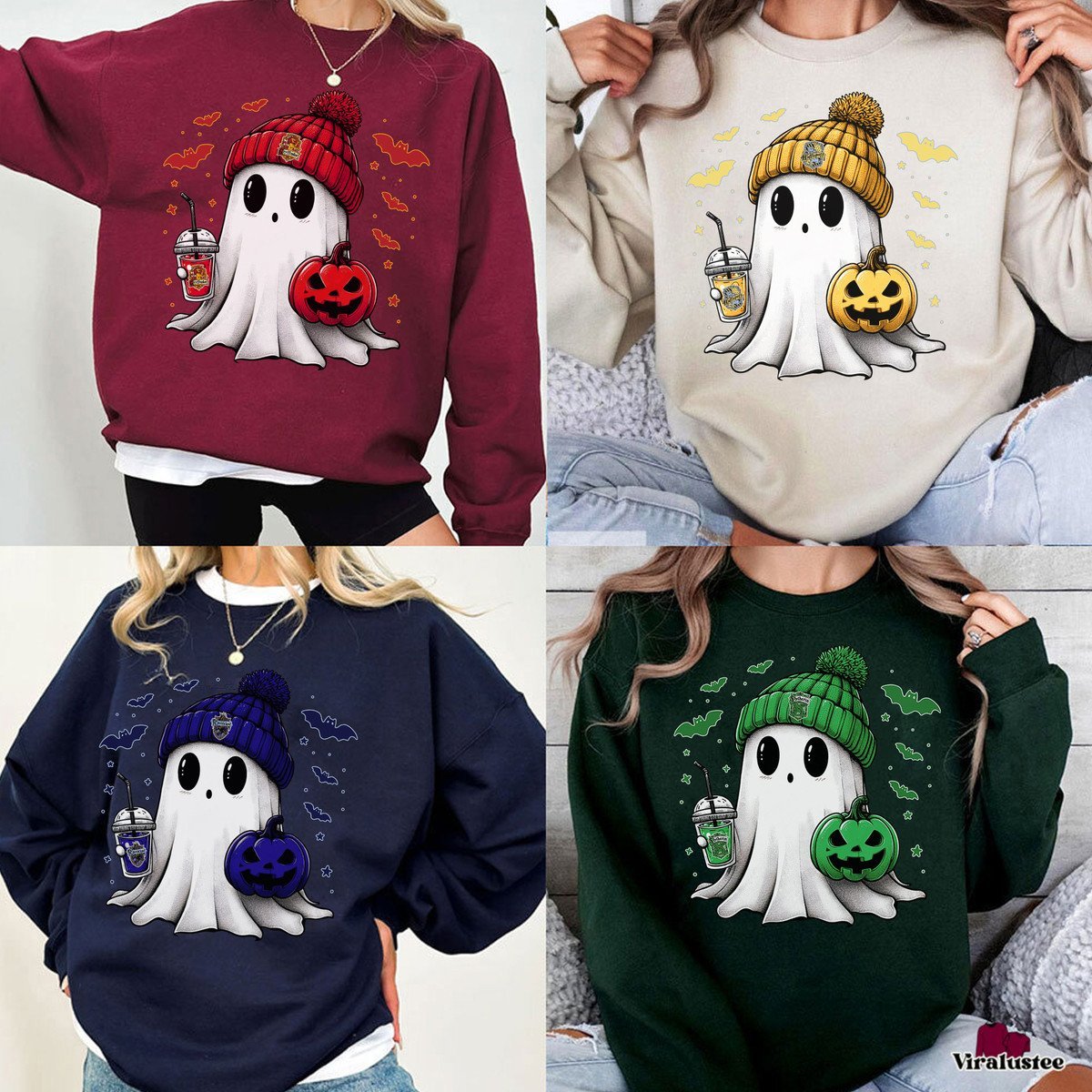 Ghost Cute Halloween Hogwarts House Vintage Unisex T-Shirt, Sweatshirt, Hoddie