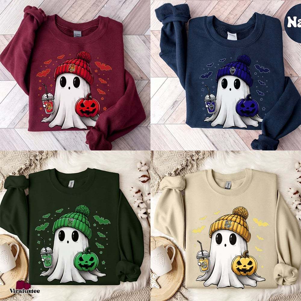 Ghost Cute Halloween Hogwarts House Vintage Unisex T-Shirt, Sweatshirt, Hoddie