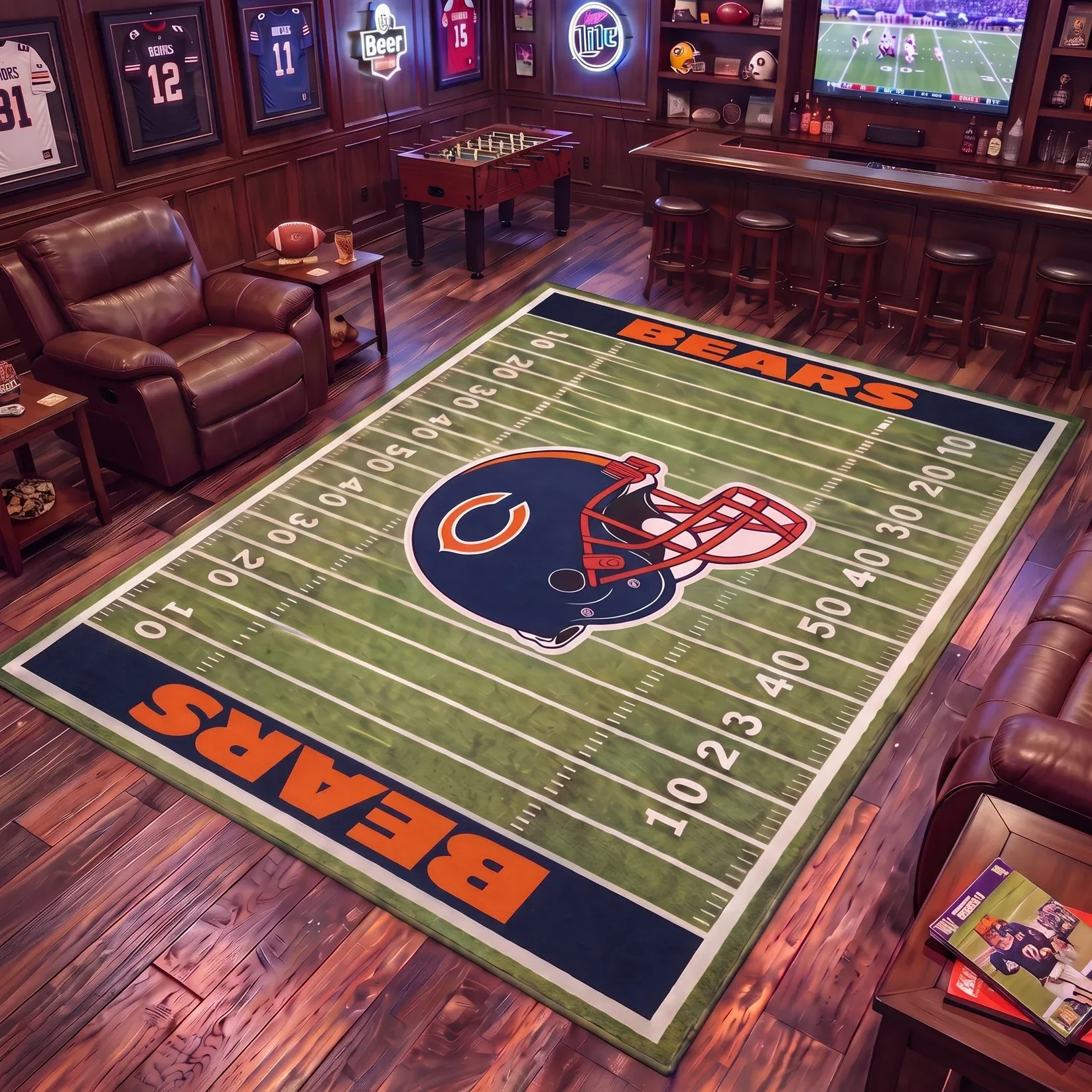 Football Team Field Rug Game Day Room Decor