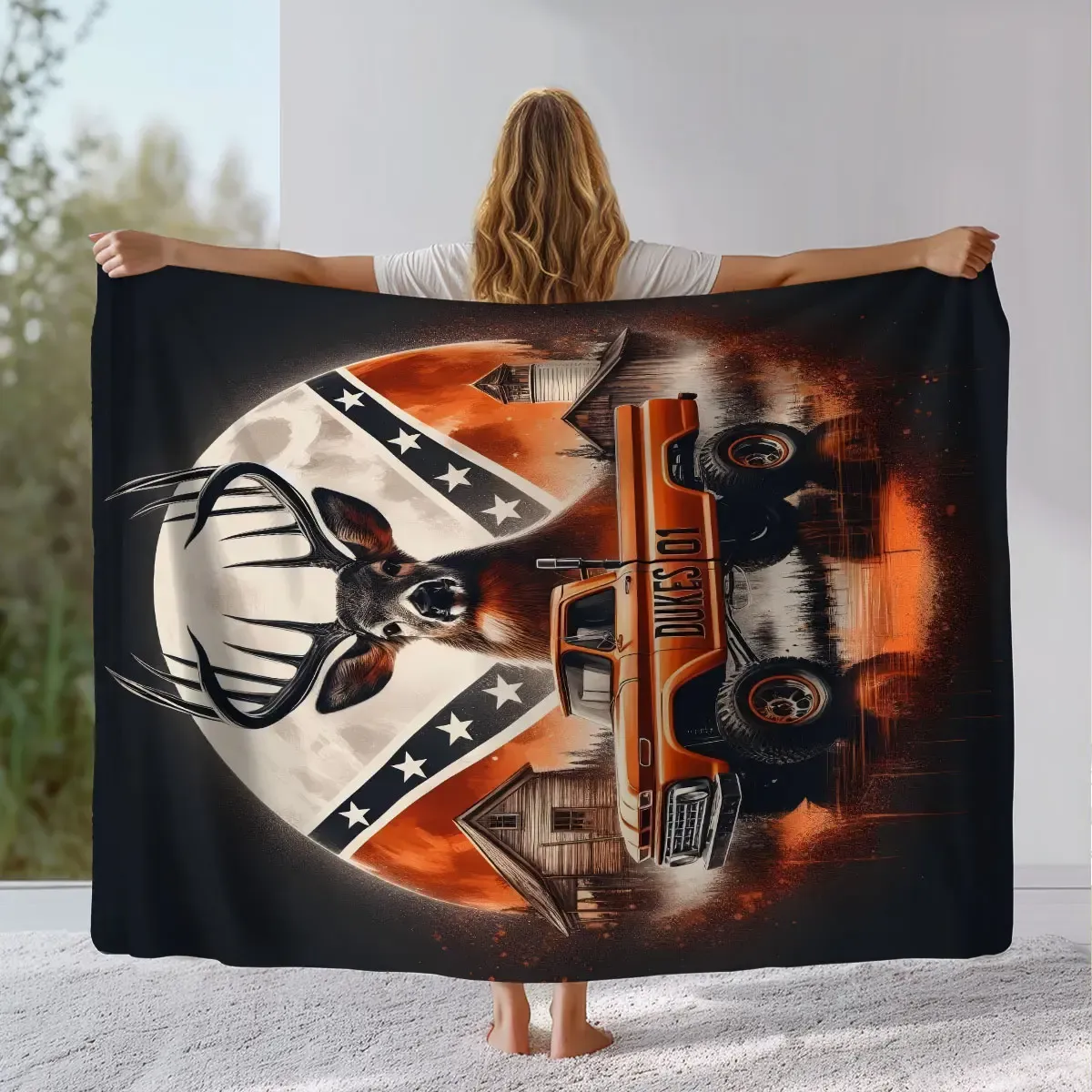 Deer Vintage Truck Flannel Blanket