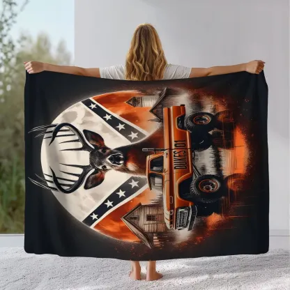Deer Vintage Truck Flannel Blanket