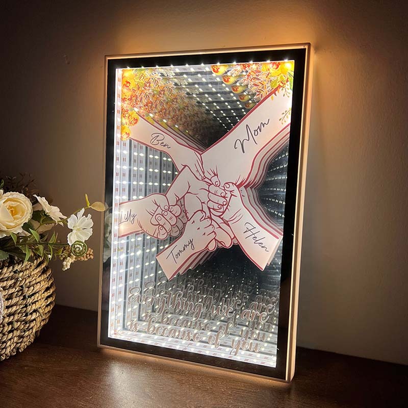 3D Mom Everything We Are Is Because Of You - Personalized Mirror Frame Light Box