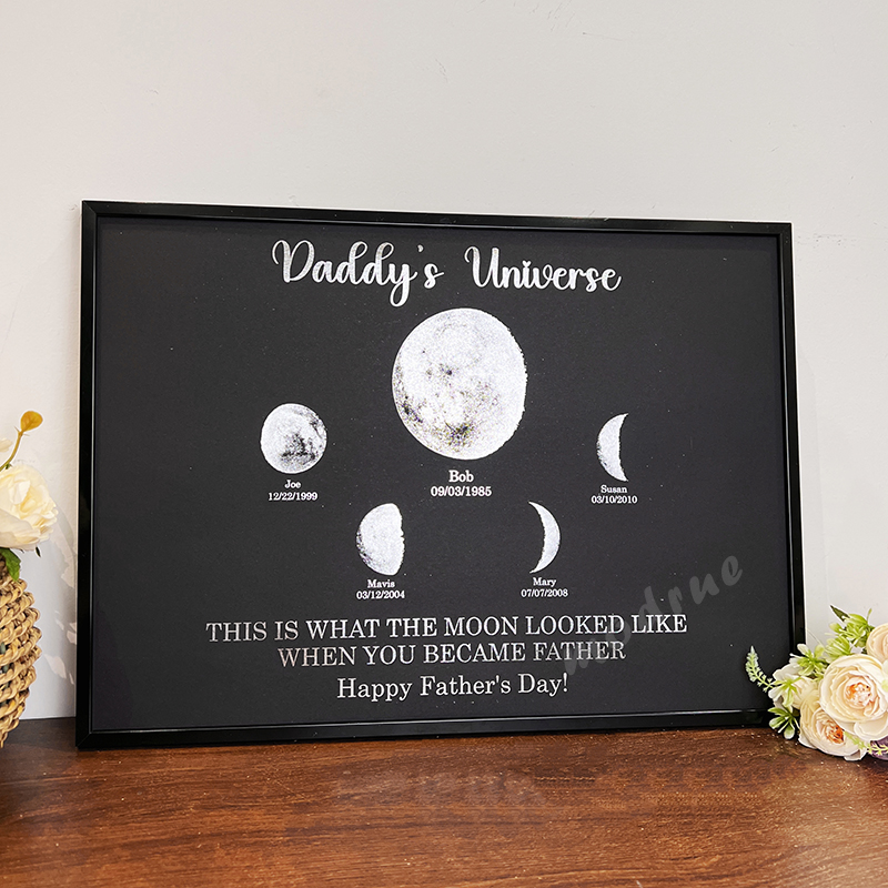 Print Custom encircling the moon Phase Frame With Text & Date- Daddy's Universe
