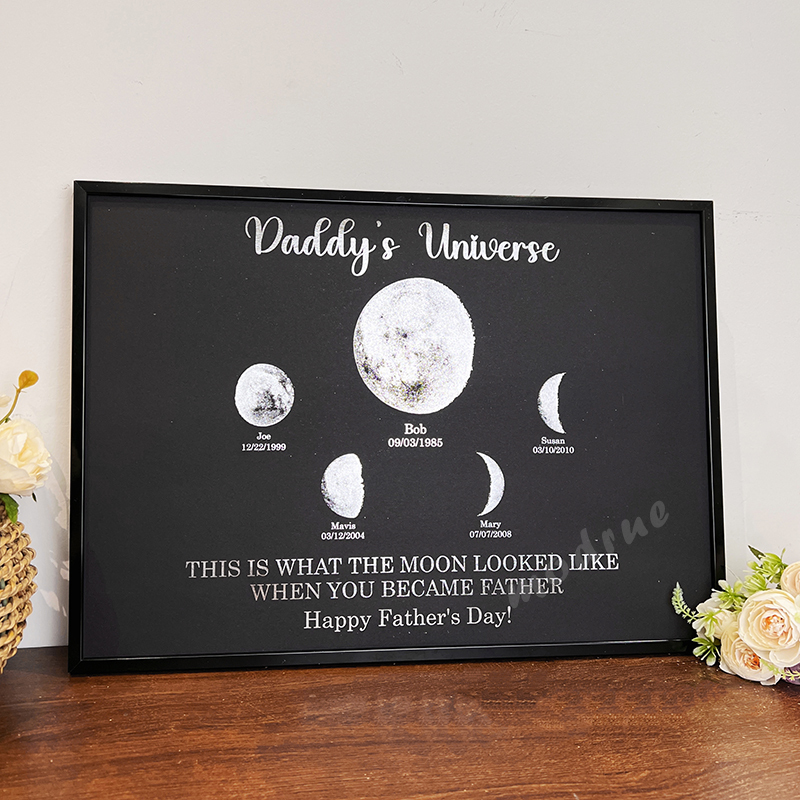 Print Custom encircling the moon Phase Frame With Text & Date- Da'd's 