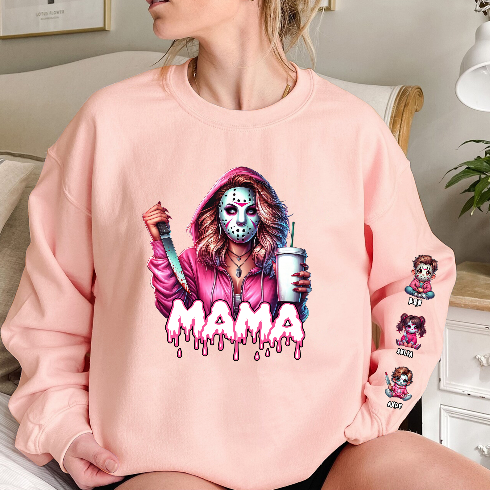 Personalized Horror Mask Mama Halloween Sweatshirt