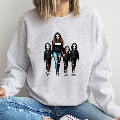 Halloween Horror Mama Custom Kid Name Sweatshirt