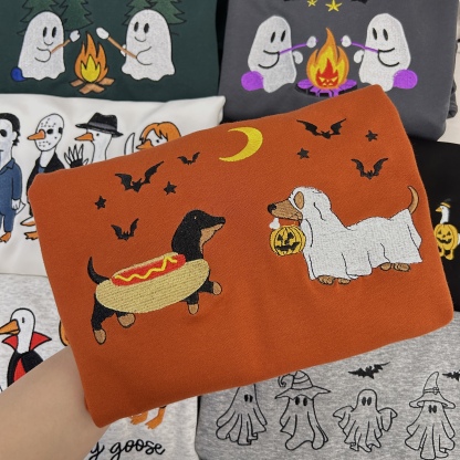 Halloween Dachshunds Embroidered Shirt