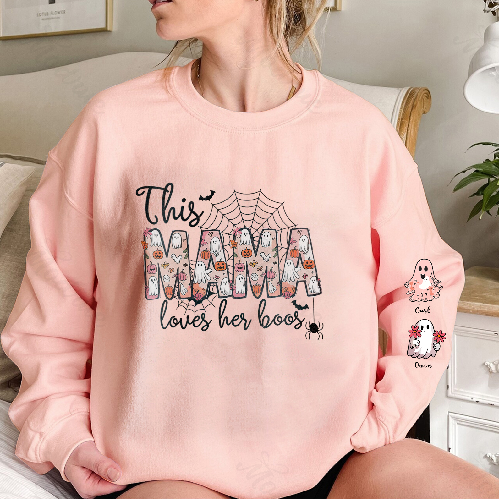 Halloween Spider Mama Wears Her Heart on Her Sleeve Custom Sweatshirt