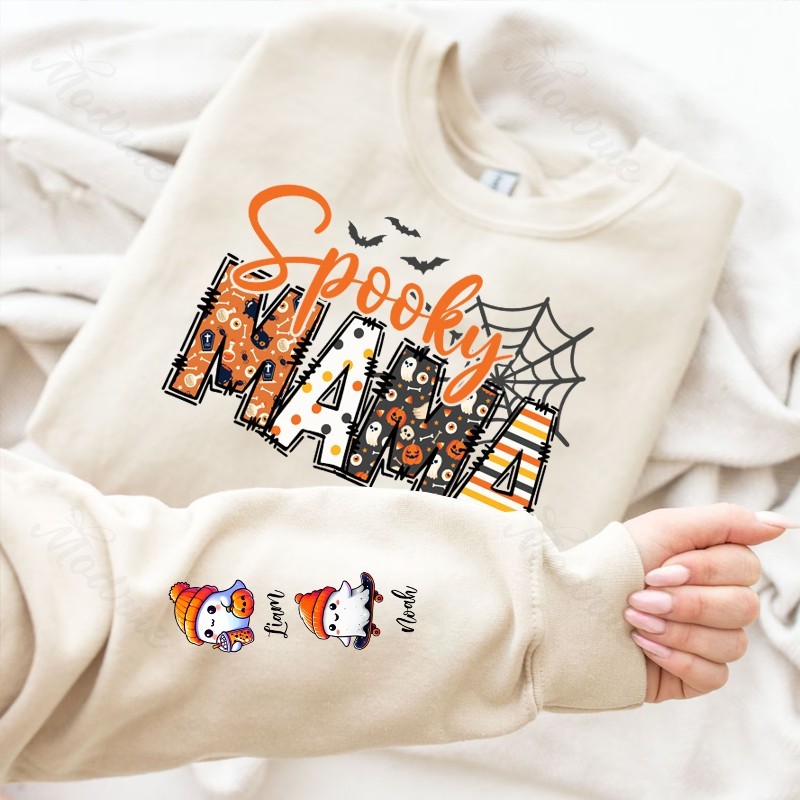Halloween Mama Wears Her Ghost Kids on Her Sleeve Custom Sweatshirt