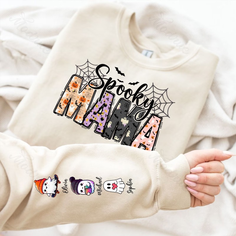 Halloween Mama Wears Her Ghost Kids on Her Sleeve Custom Sweatshirt