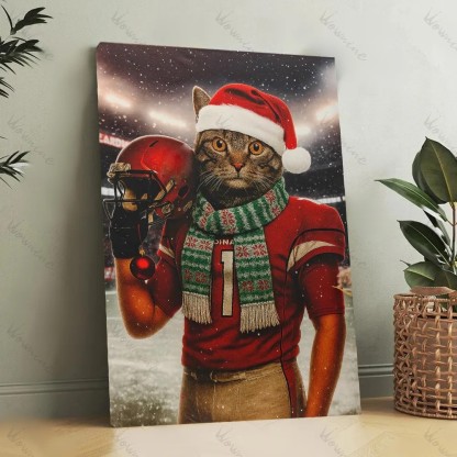 Christmas Hand-Painted Custom American Football Pets Portrait Canvas