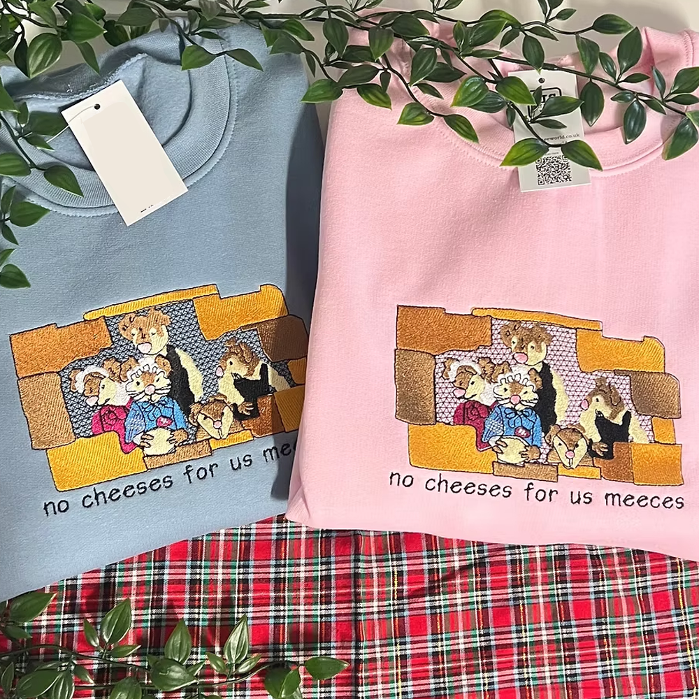 Cheeses For Us Meeces Christmas Embroidered Sweatshirt