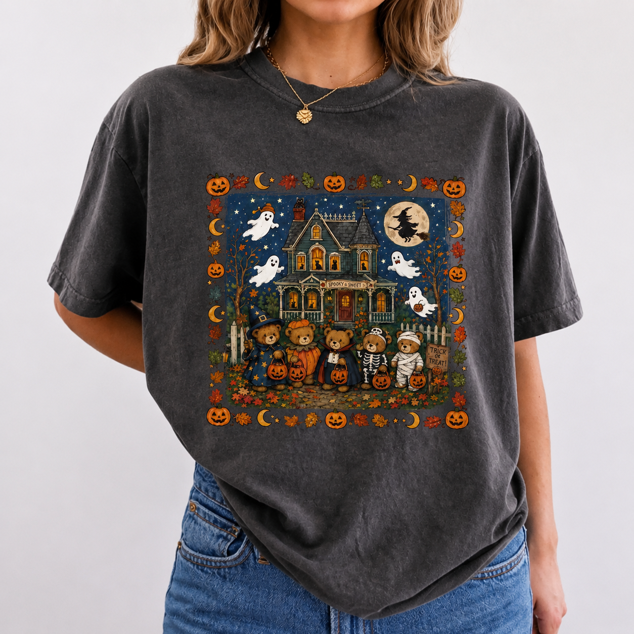 Vintage 90s Halloween Spooky Cute Bears Comfort Wash Tee