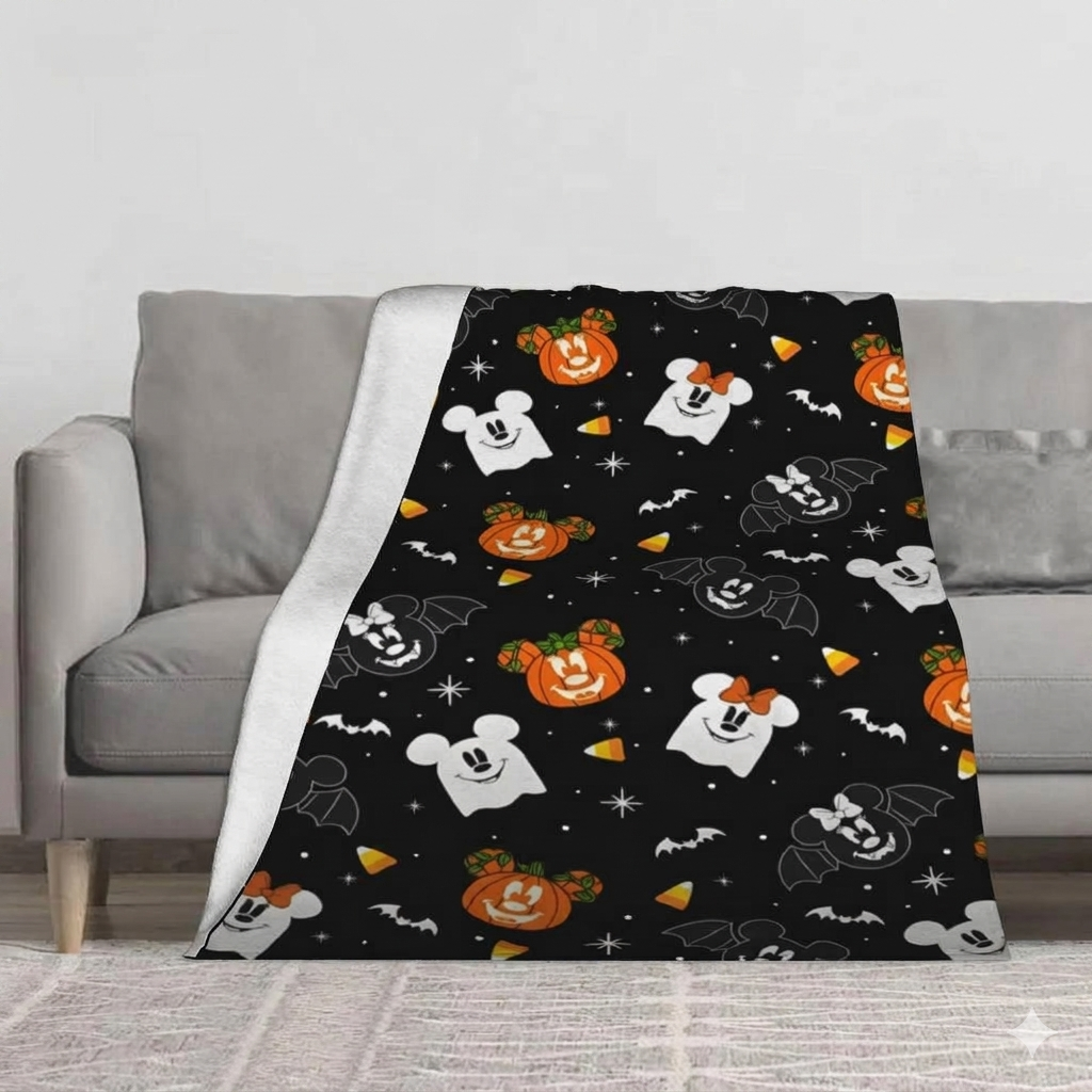 Spooky Cute Halloween Ghost & Jack-O'-Lantern Plush Blanket
