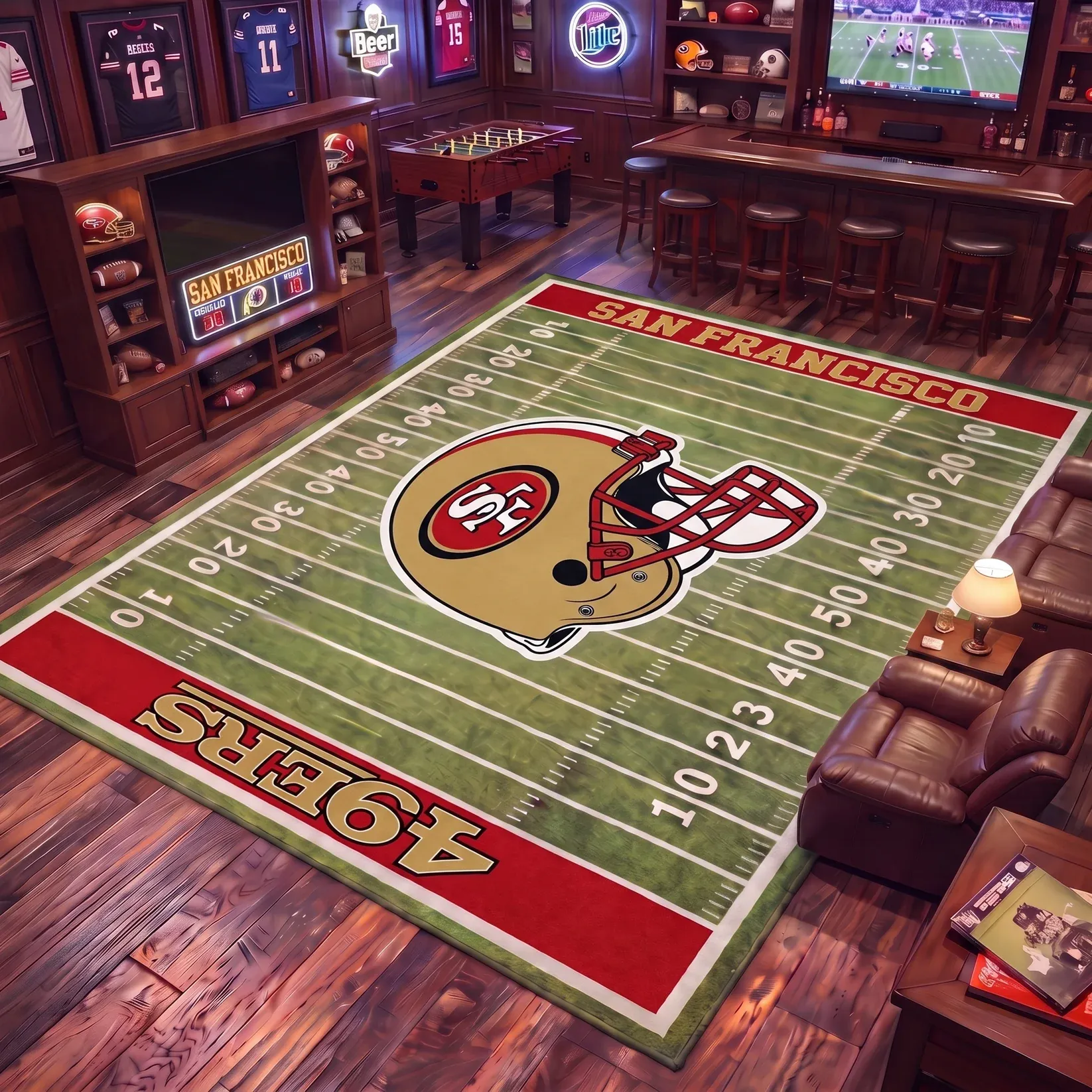 Football Team Field Rug Game Day Room Decor