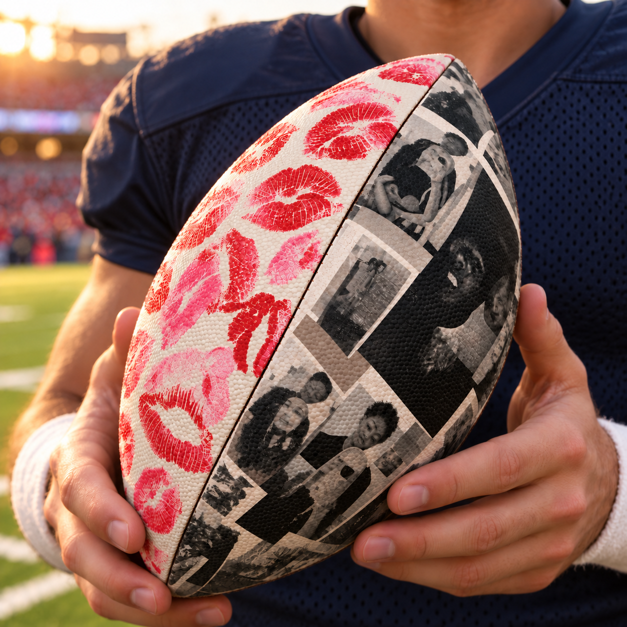 Personalized Kiss Mark & Photo Collage Football