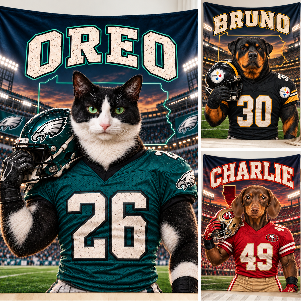 Personalized Pet Photo Christmas Football Blanket