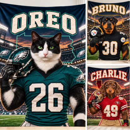 Personalized Pet Photo Christmas Football Blanket