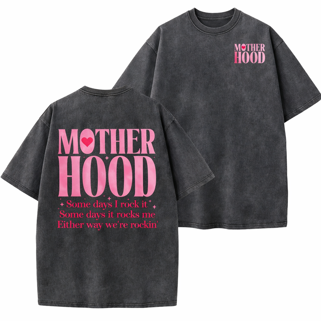 Motherhood "Rockin' It" Vintage Washed Oversized Tee – 100% Premium Cotton