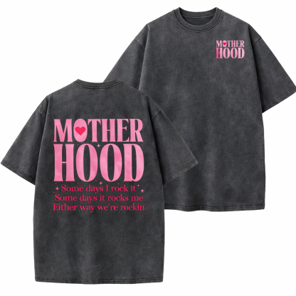 Motherhood "Rockin' It" Vintage Washed Oversized Tee – 100% Premium Cotton