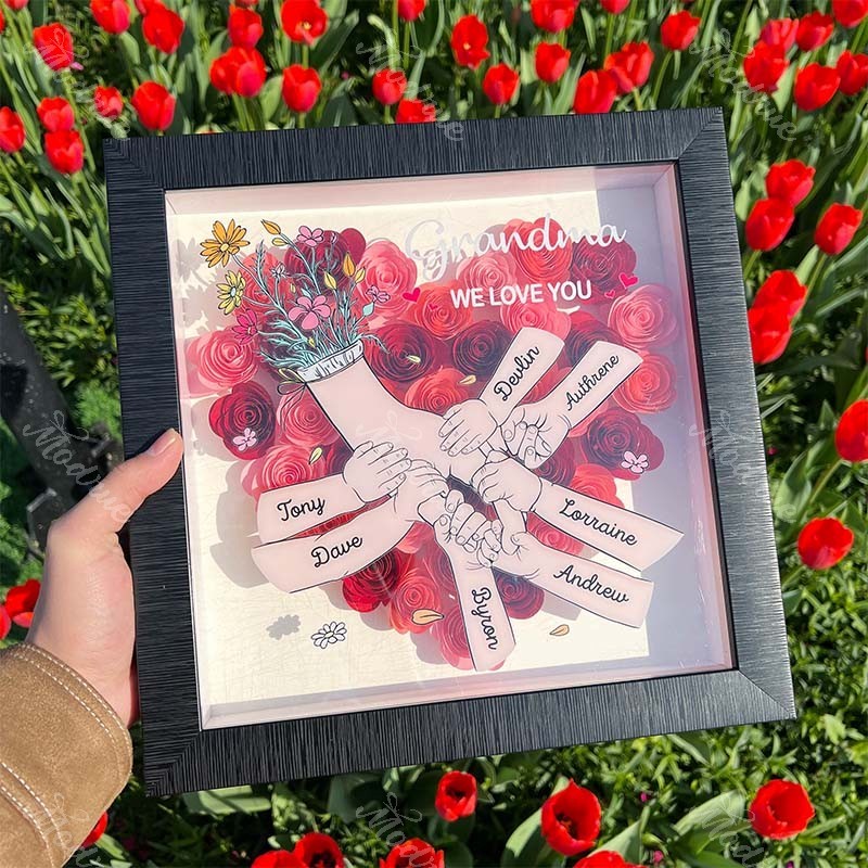 We Love You Mommy Hand Holding Pro- Custom Flower Shadow Box