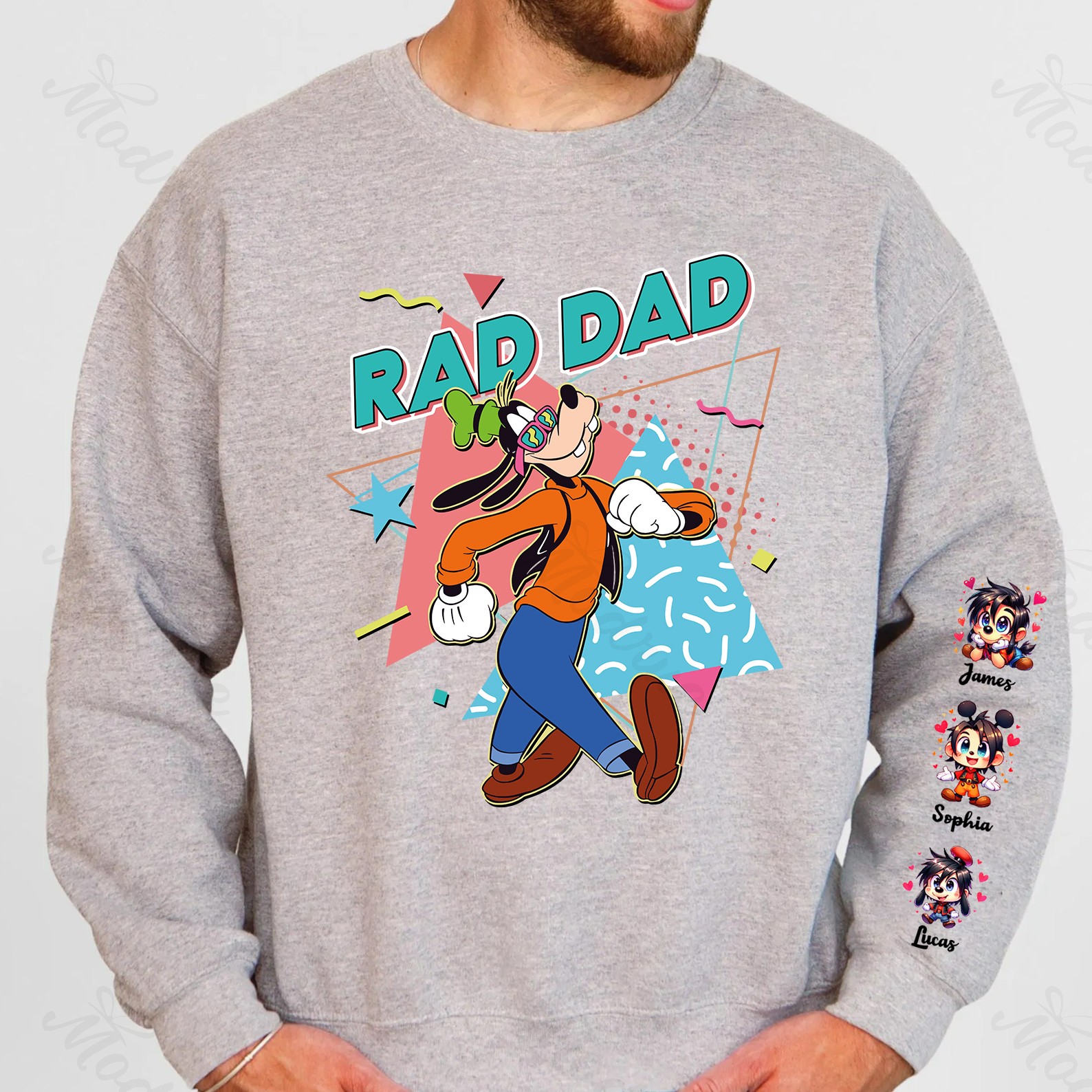 Custom Rad Dad Cute Sweatshirt with Kid's Name on Sleeve