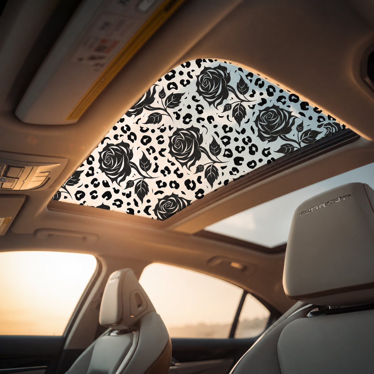 Roses and Leopard Print Sun Roof Car Decal