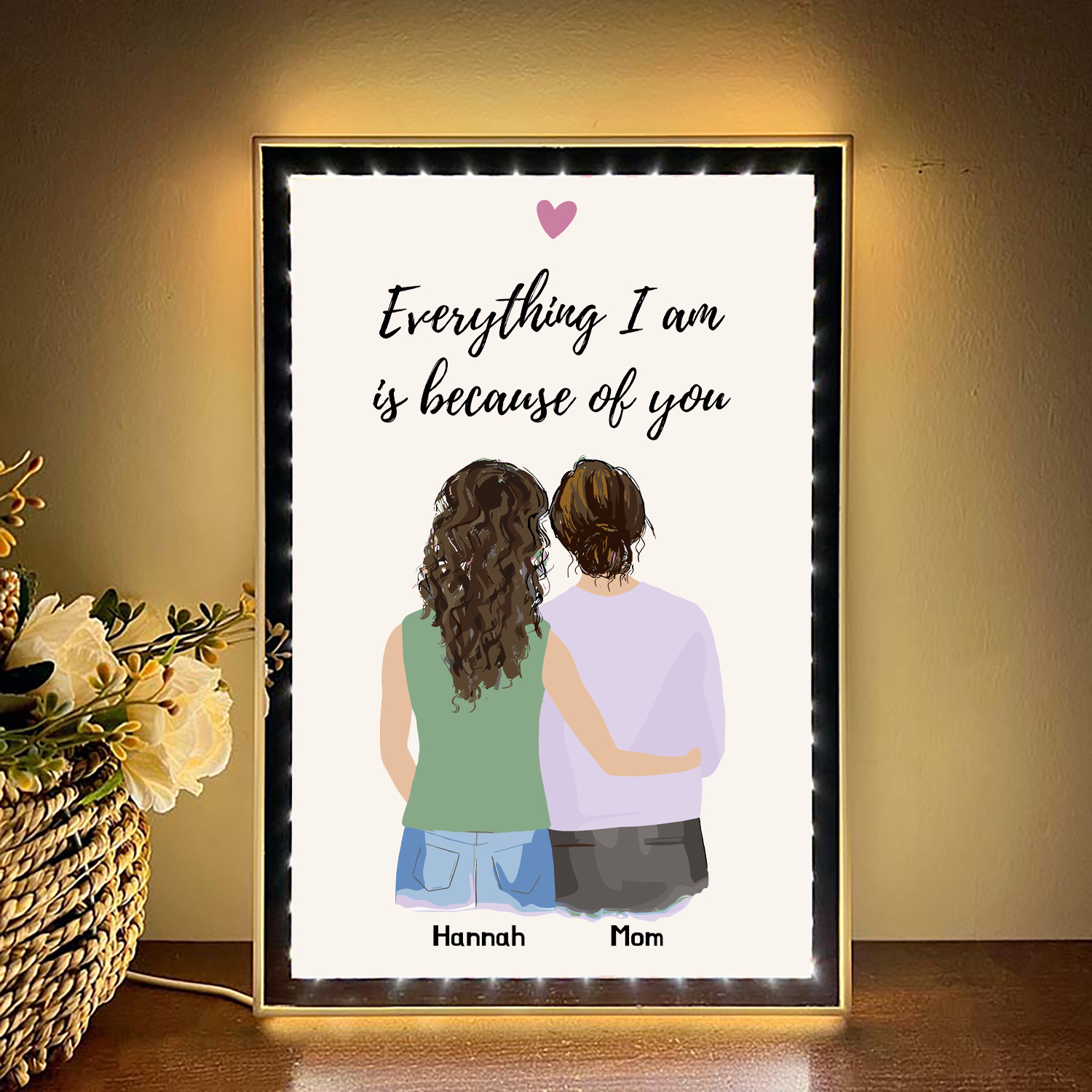 Personalized Mother and Daughter Back Mirror Lamp