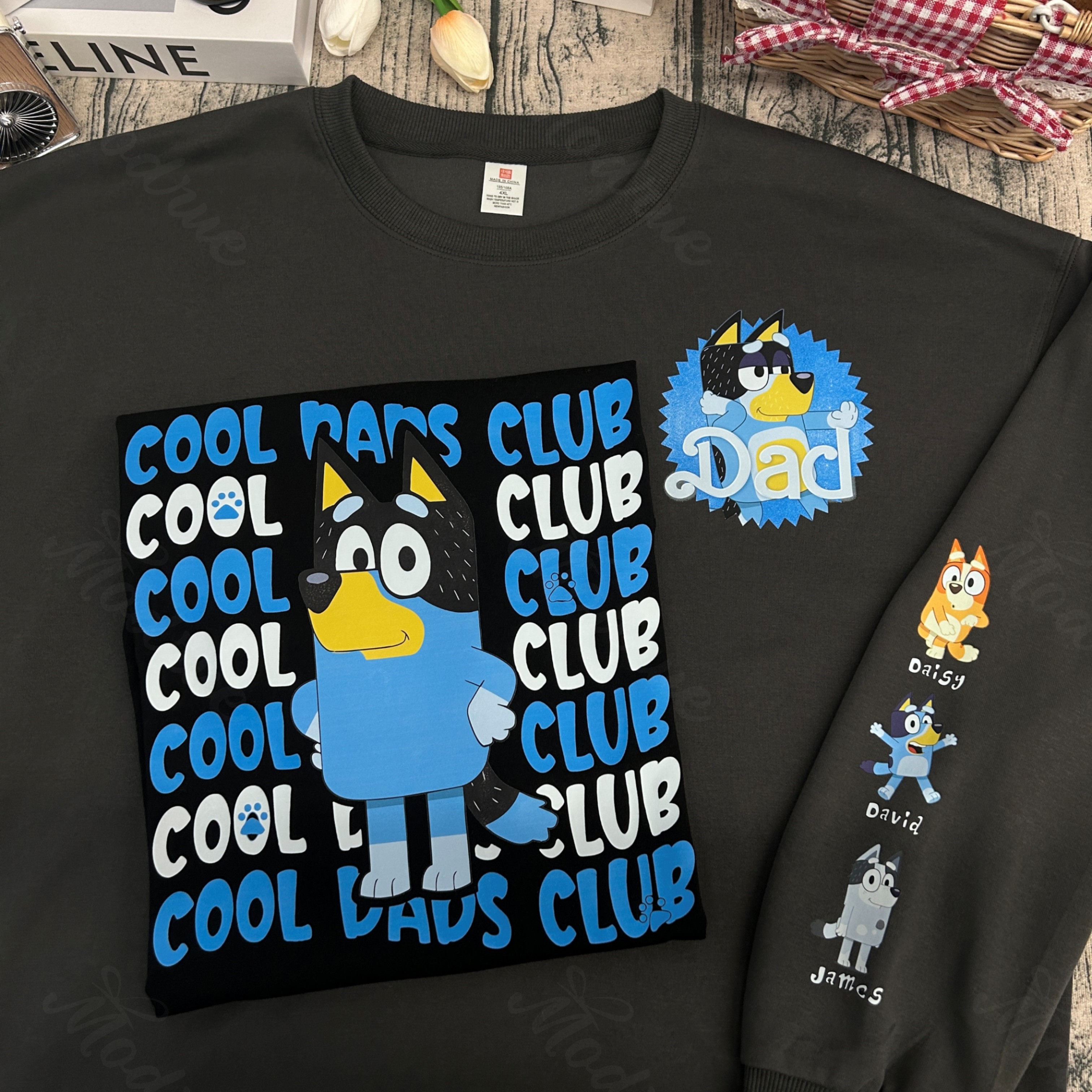 Custom Cool Dads Clue Sweatshirt with Kid's Name on Sleeve