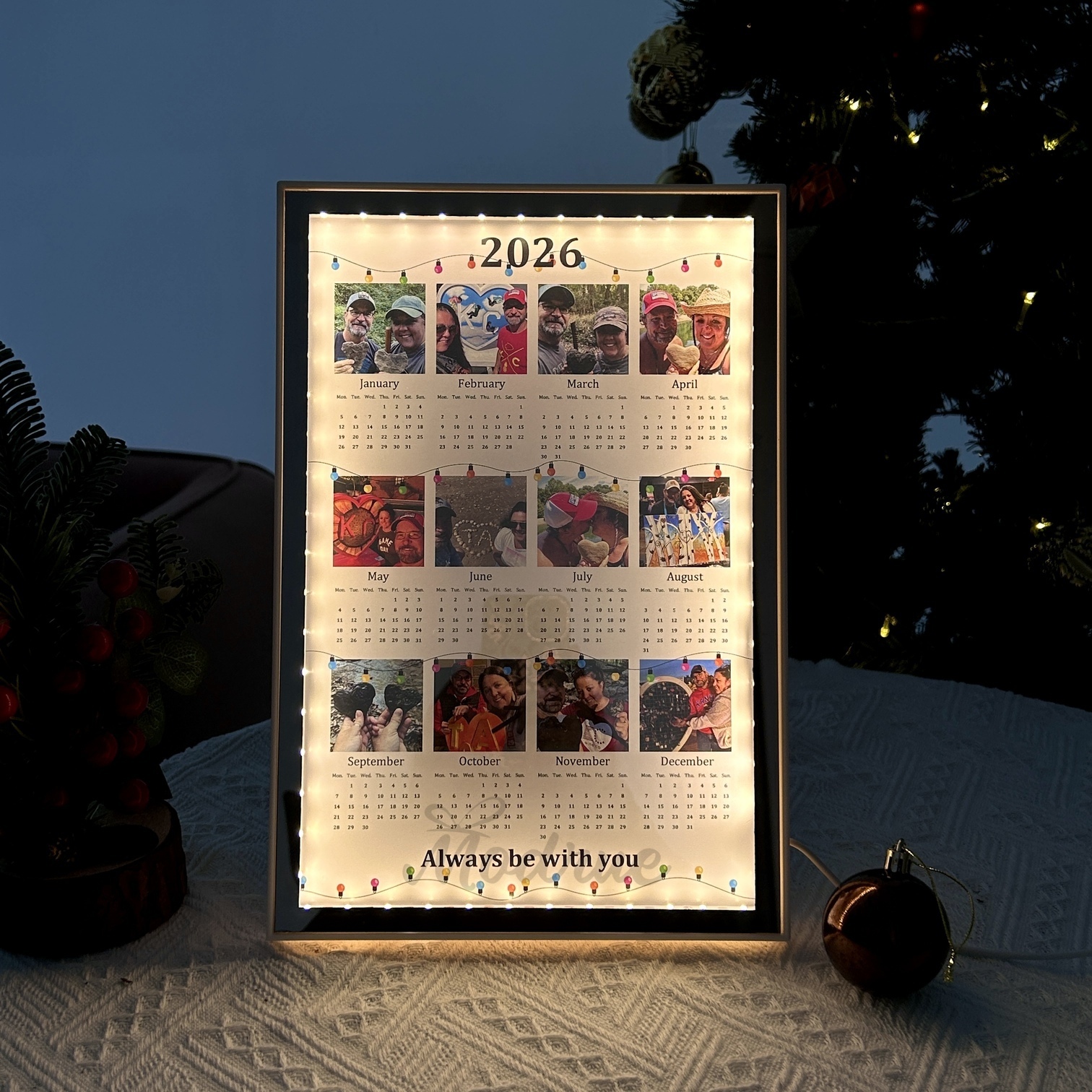 Personalized 2026 Calendar Mirror Light Box with Photo